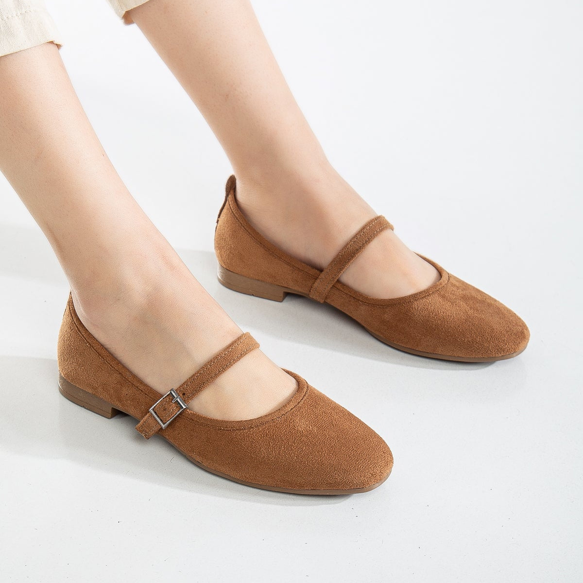 Emilie - Cognac Brown Suede Mary Jane Flats by Prologue Shoes - Bare Fashion