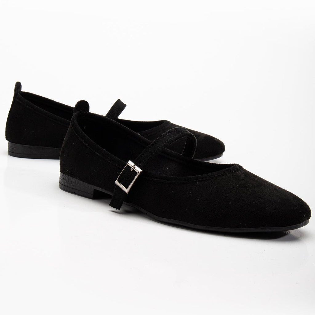 Emilie - Black Suede Mary Jane Flats by Prologue Shoes - Bare Fashion