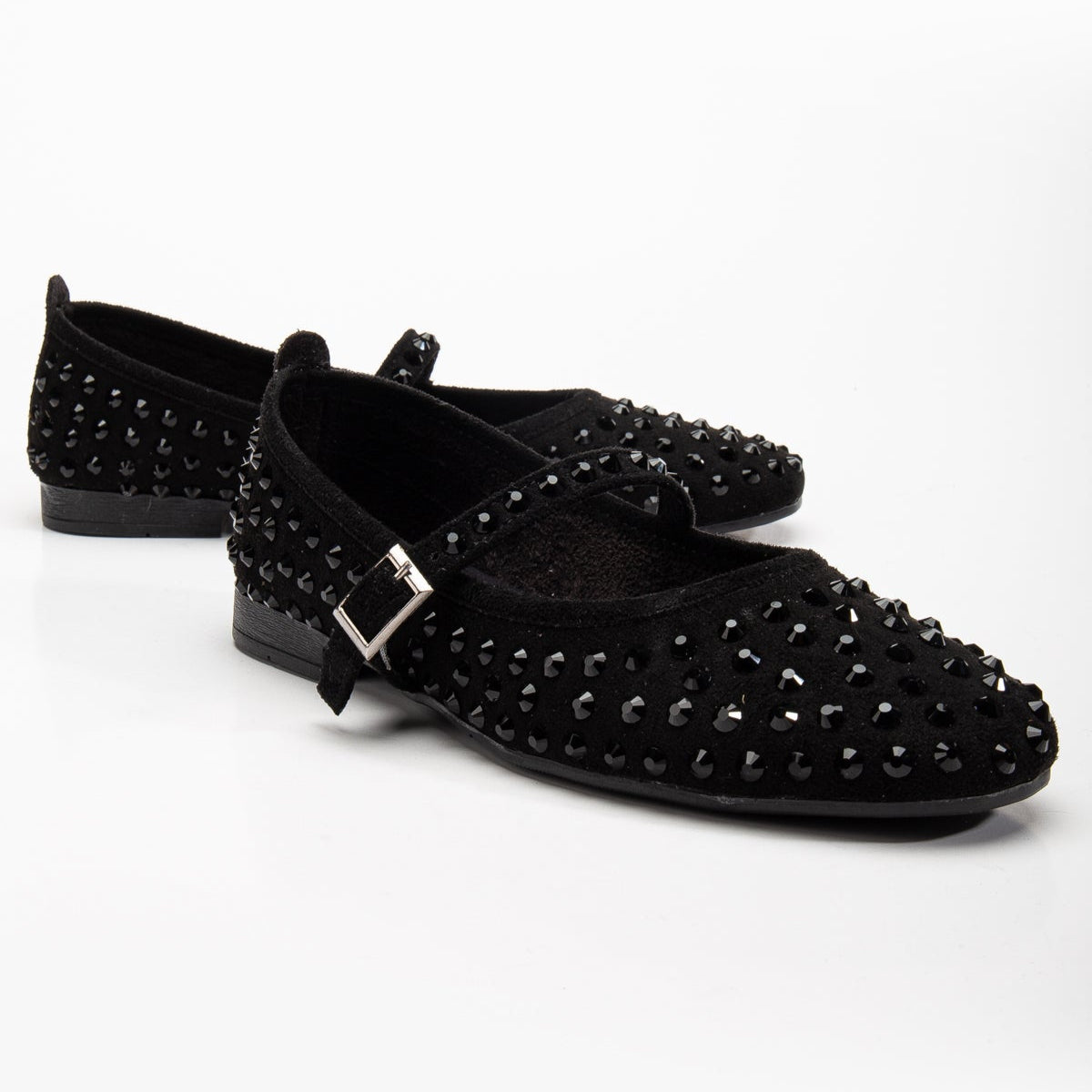 Emilie - Black Studded Crystal Mary Jane Flats by Prologue Shoes - Bare Fashion