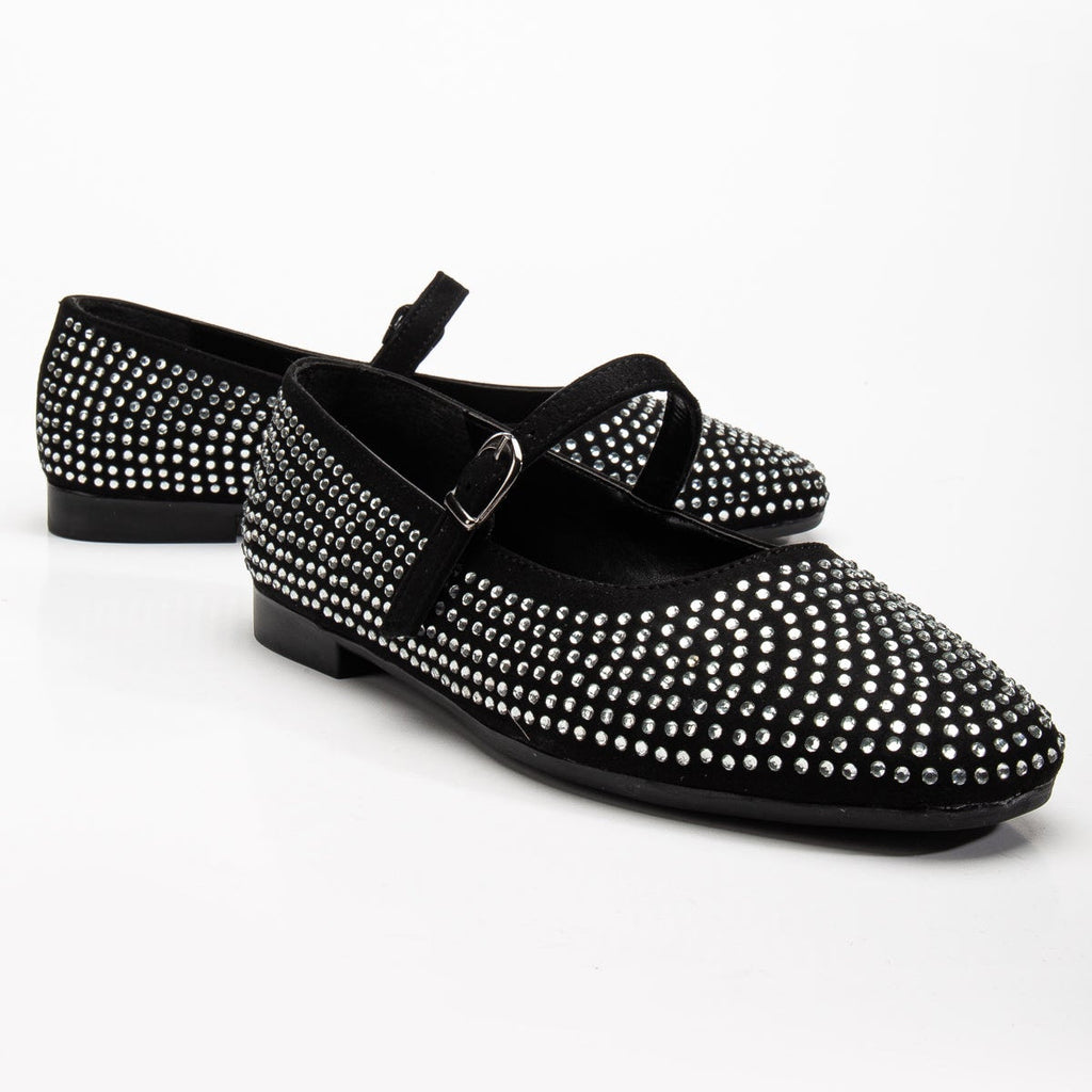 Emilie - Studded Mini Crystal Mary Jane Flats by Prologue Shoes - Bare Fashion