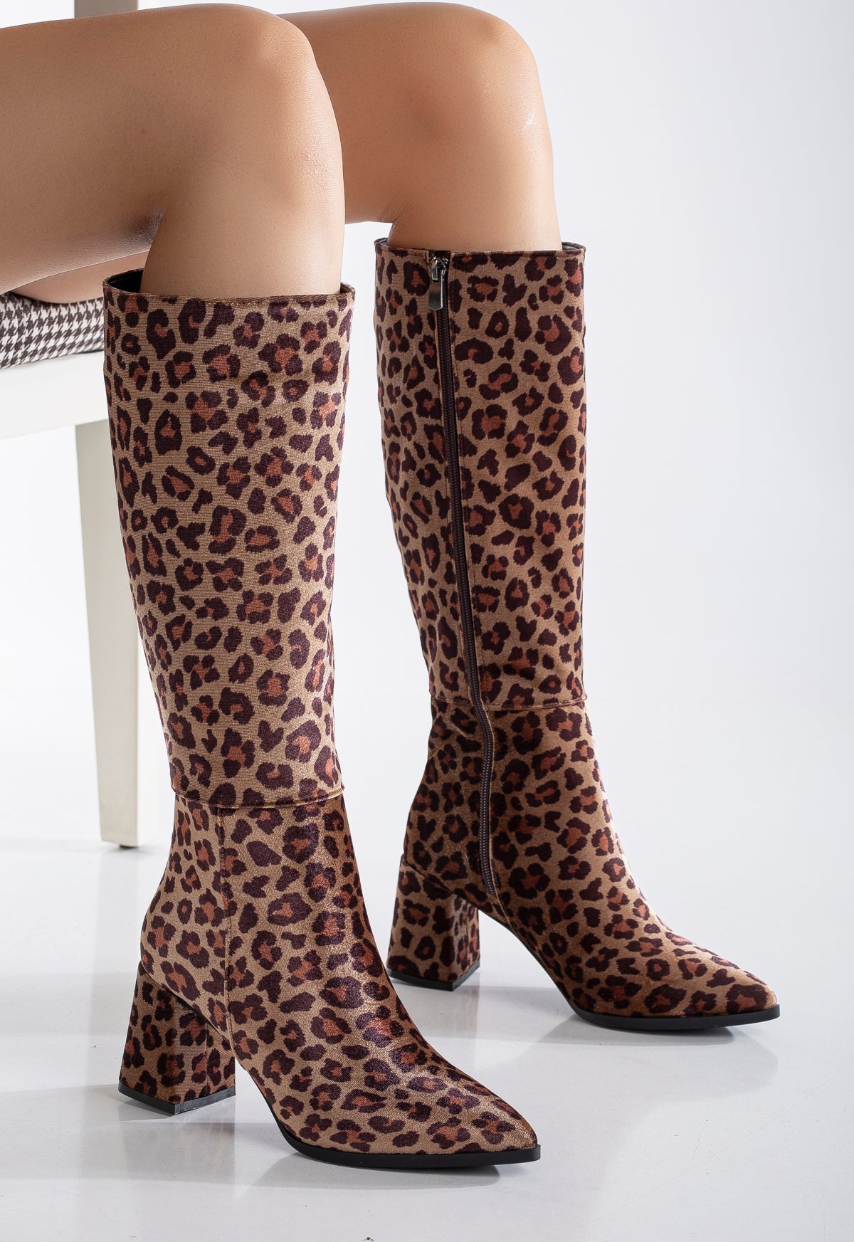 Liza - Leopard Print Knee High Boots by Prologue Shoes - Bare Fashion