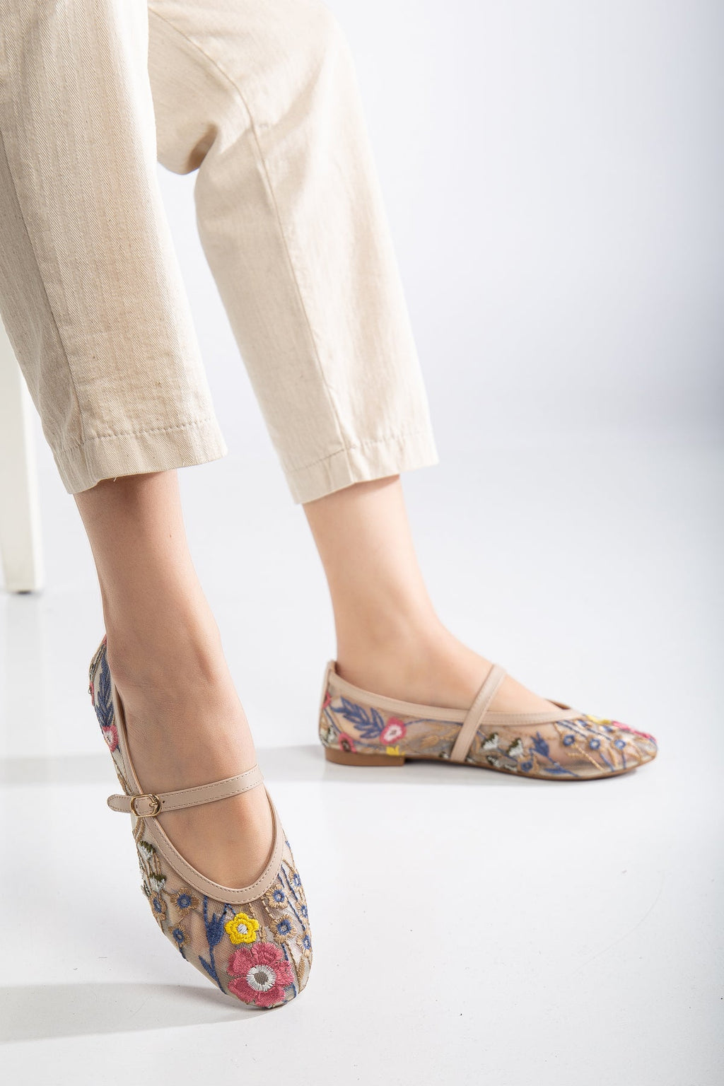 Fauna - Beige Mesh Mary Jane Flats by Prologue Shoes - Bare Fashion