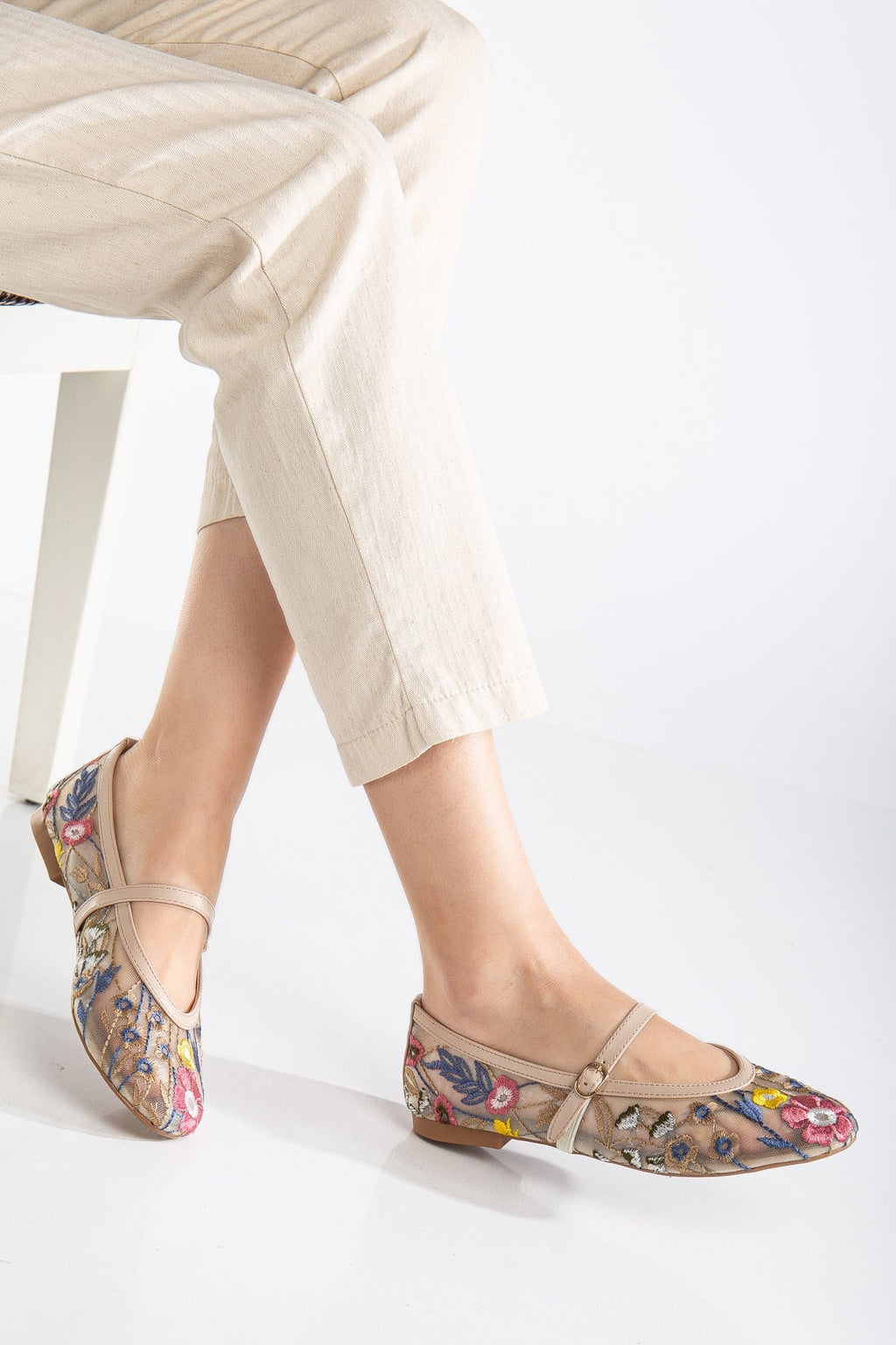 Fauna - Beige Mesh Mary Jane Flats by Prologue Shoes - Bare Fashion