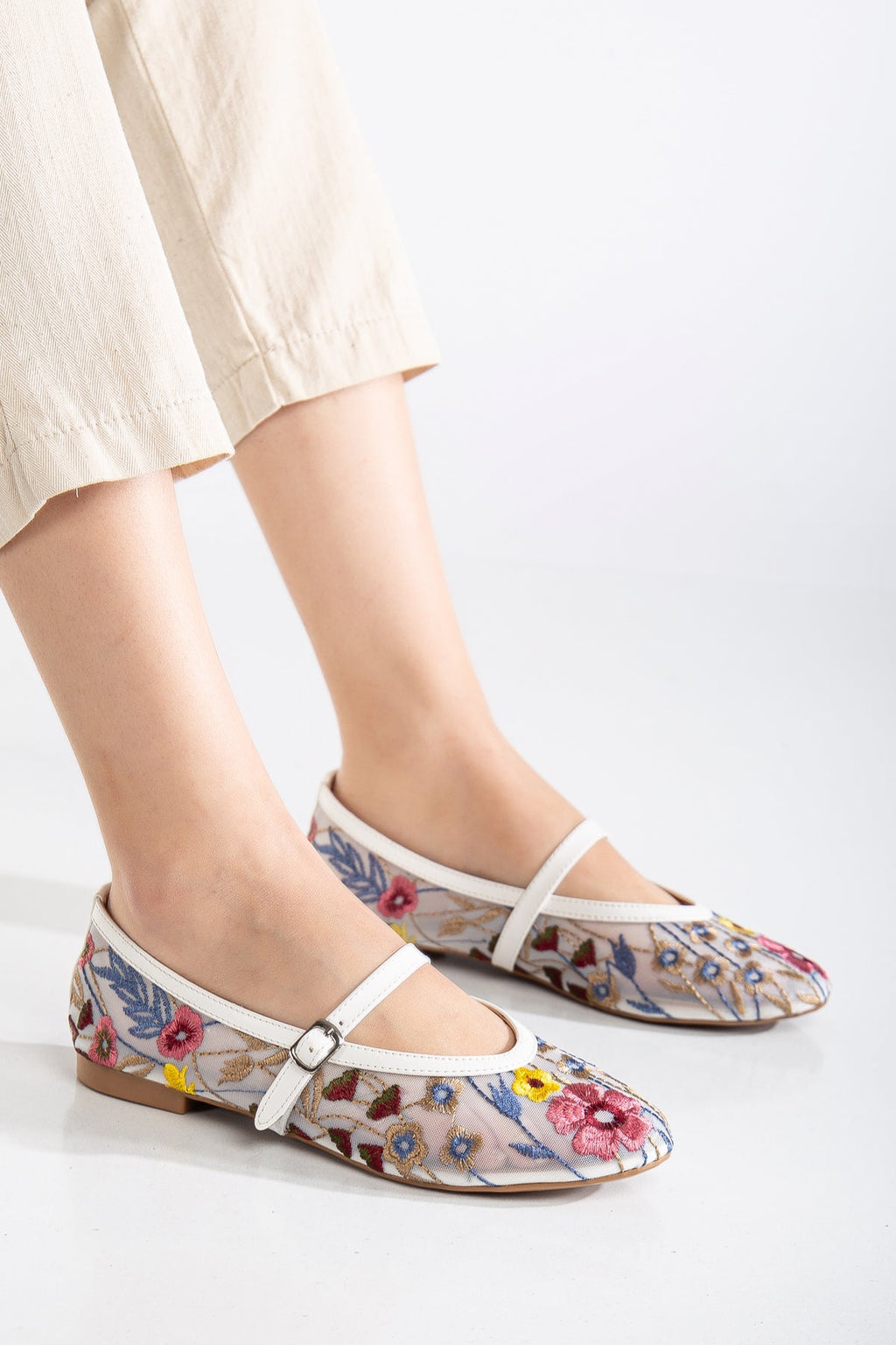 Fauna - White Mesh Mary Jane Flats by Prologue Shoes - Bare Fashion