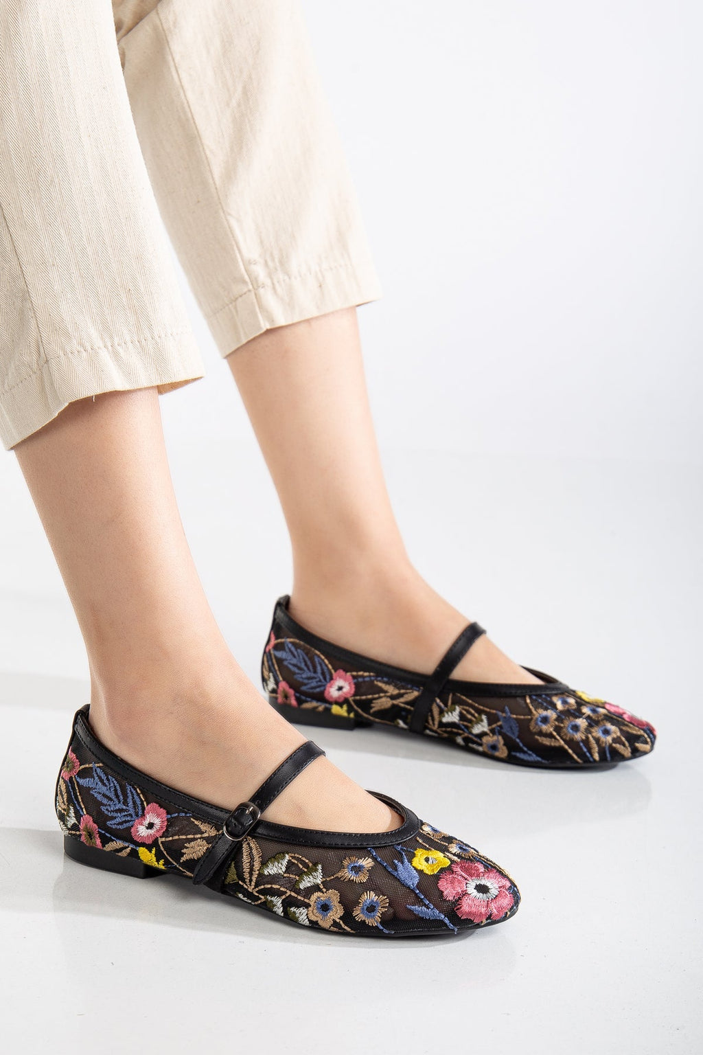 Fauna - Black Mesh Mary Jane Flats by Prologue Shoes - Bare Fashion