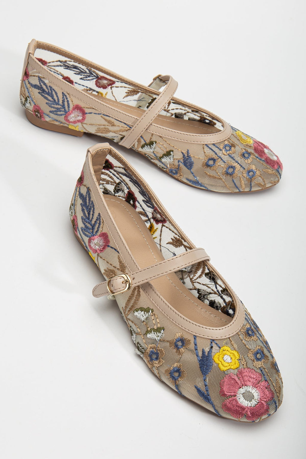 Fauna - Beige Mesh Mary Jane Flats by Prologue Shoes - Bare Fashion