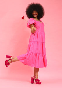 Pink Cotton Tiered Midi Dress by Fika - Bare Fashion