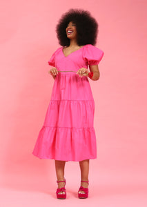 Pink Cotton Tiered Midi Dress by Fika - Bare Fashion
