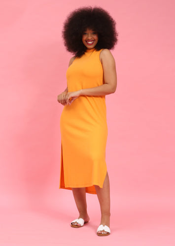 Orange Textured Knit Midi Dress by Fika - Bare Fashion