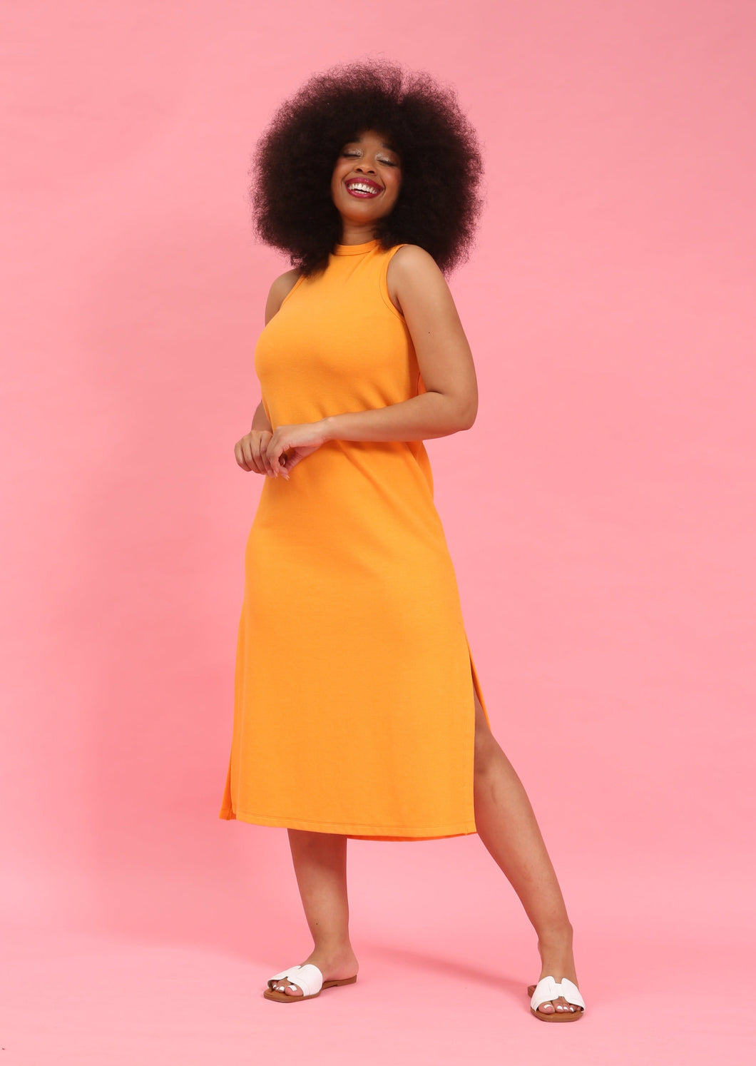 Orange Textured Knit Midi Dress by Fika - Bare Fashion