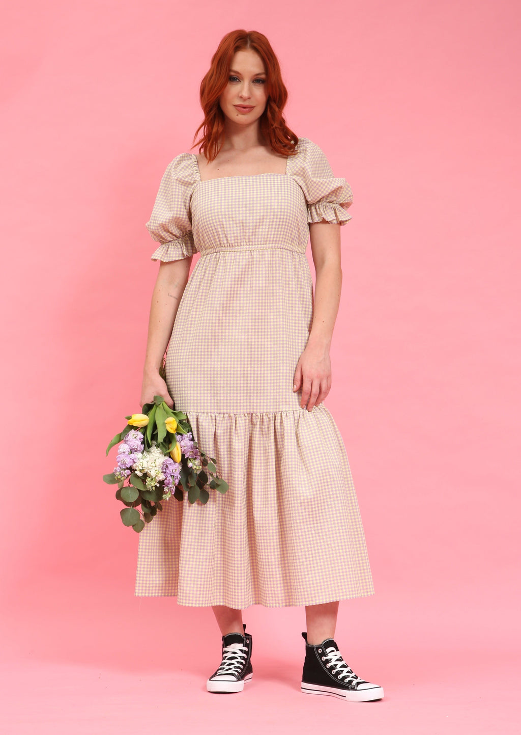 Eliza Gingham Smock Midi Dress by Fika - Bare Fashion