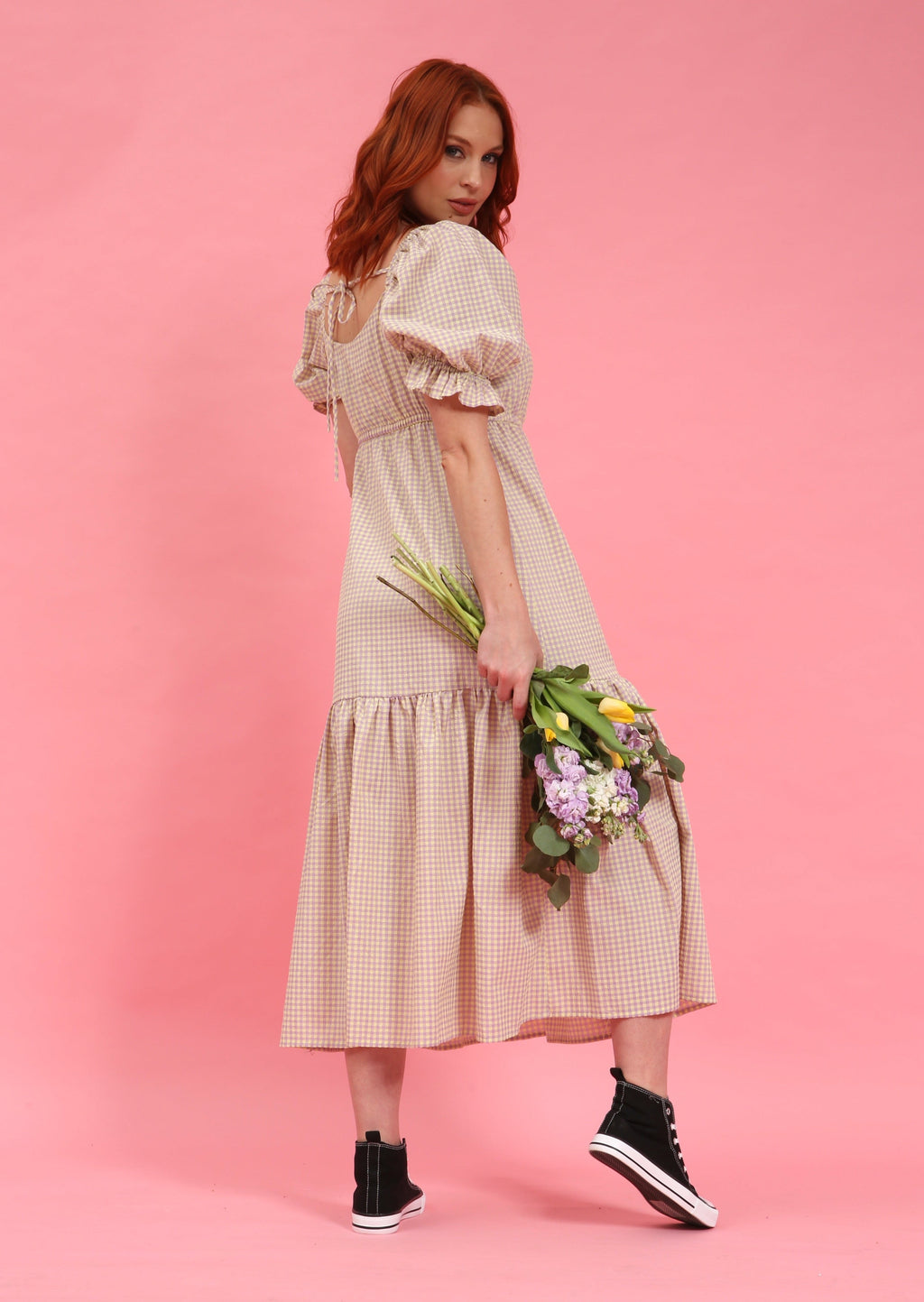 Eliza Gingham Smock Midi Dress by Fika - Bare Fashion
