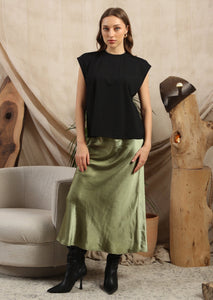Khaki Satin Skirt by Fika - Bare Fashion