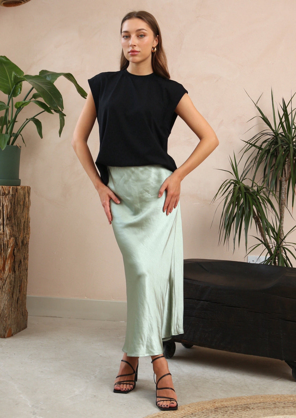 Angel Sage Satin Skirt by Fika - Bare Fashion