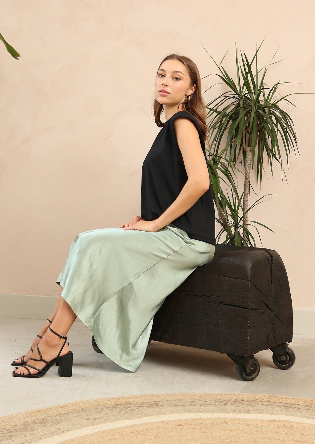 Angel Sage Satin Skirt by Fika - Bare Fashion