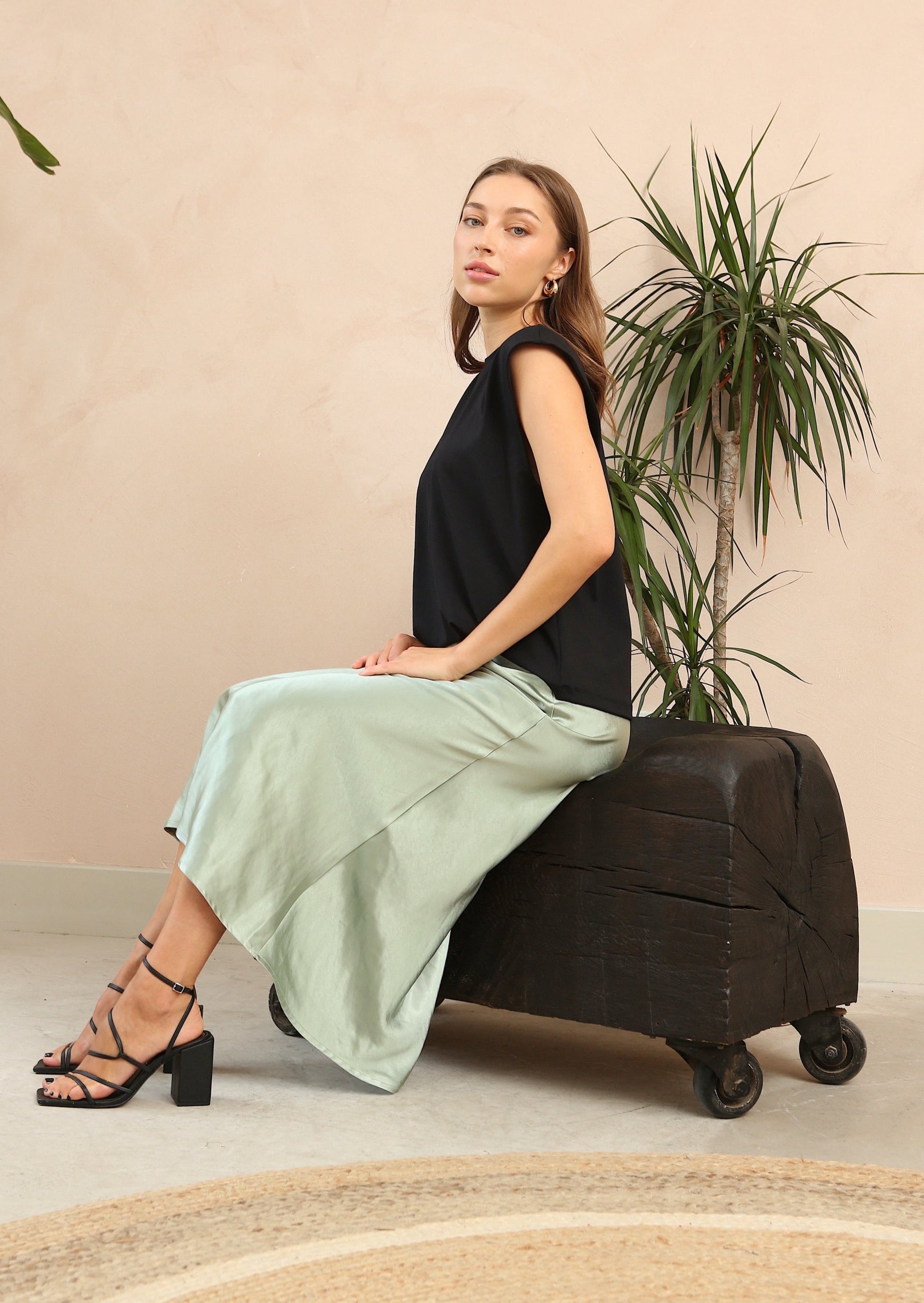 Angel Sage Satin Skirt by Fika - Bare Fashion