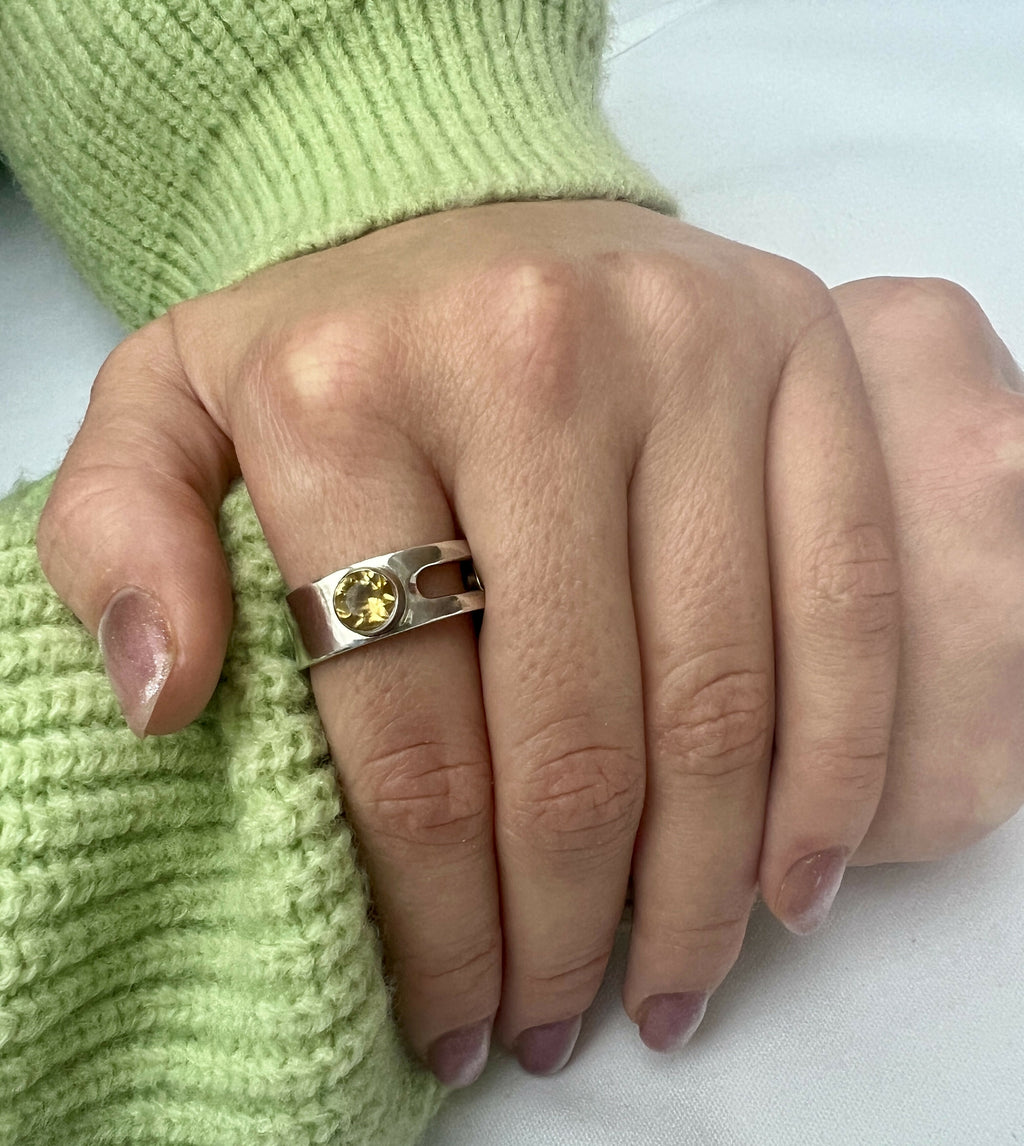 Citrine a silver cut out ring by By Glorya - Bare Fashion