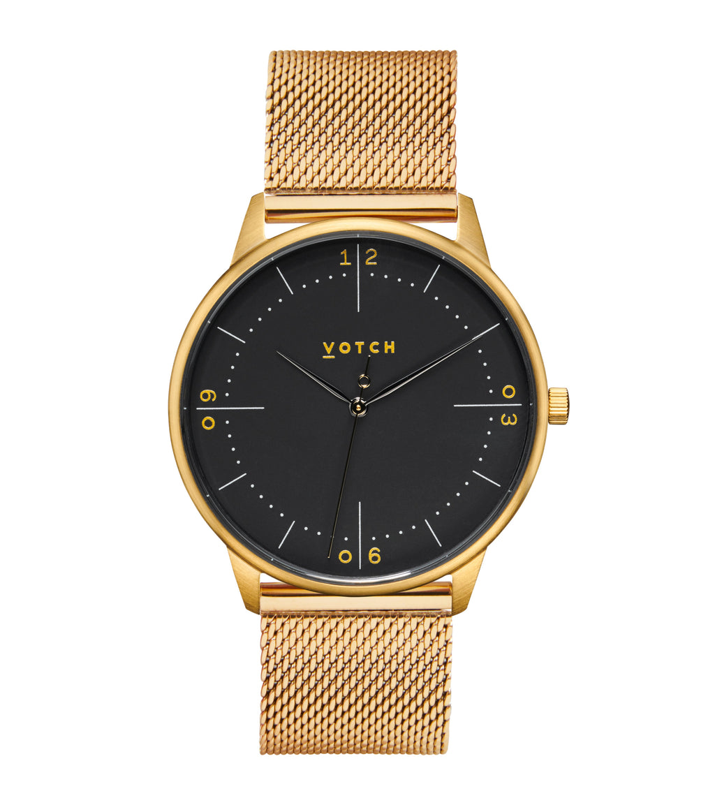 Gold & Black with Black Watch | Aalto Mesh by Votch - Bare Fashion