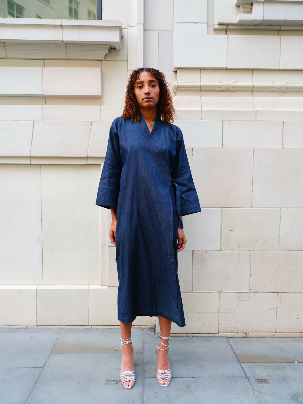 frangipani denim kimono dress by Mariañes - Bare Fashion