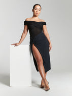 Lexi Black Recycled Ruched Knot Midi Skirt by InFlair - Bare Fashion