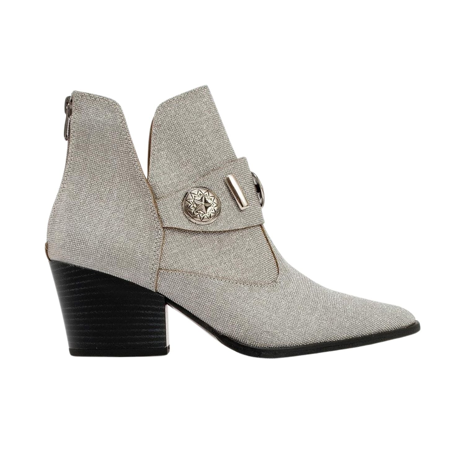 Kenda Silver Glitter Buckle Block Heel Boot (Women) by Prologue Shoes - Bare Fashion