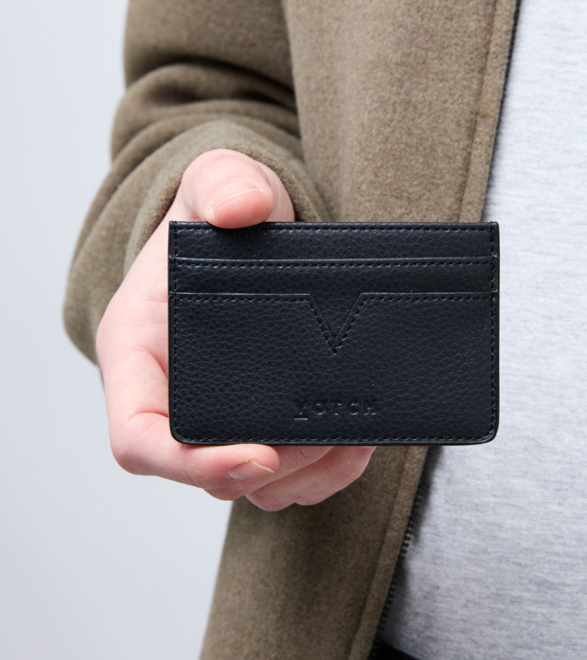 Sol Vegan Bio-Based Bamboo leather card holder in black by Votch - Bare Fashion