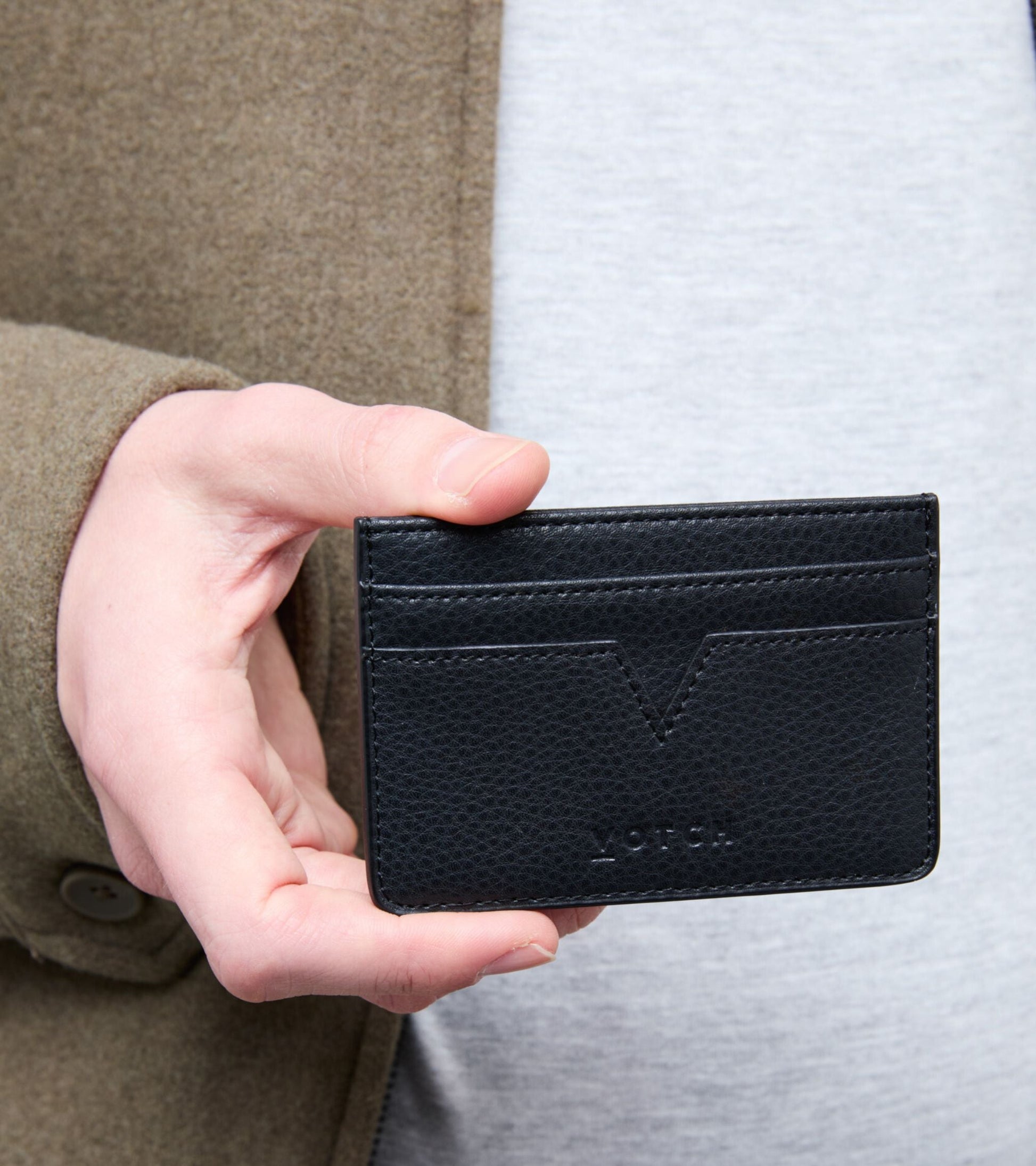 Sol Vegan Bio-Based Bamboo leather card holder in black by Votch - Bare Fashion