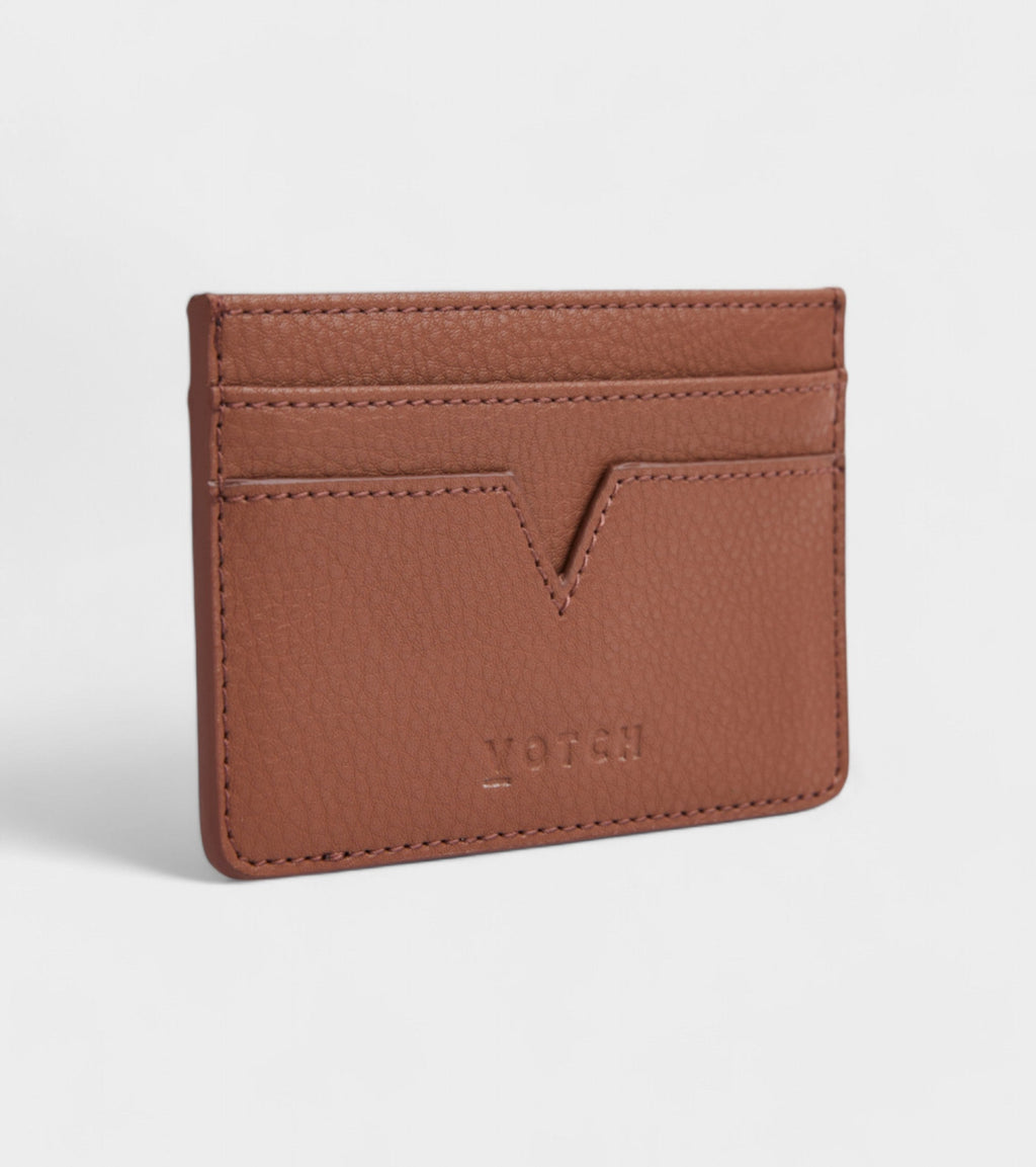 Sol Vegan Bio-Based Bamboo leather card holder in brown by Votch - Bare Fashion