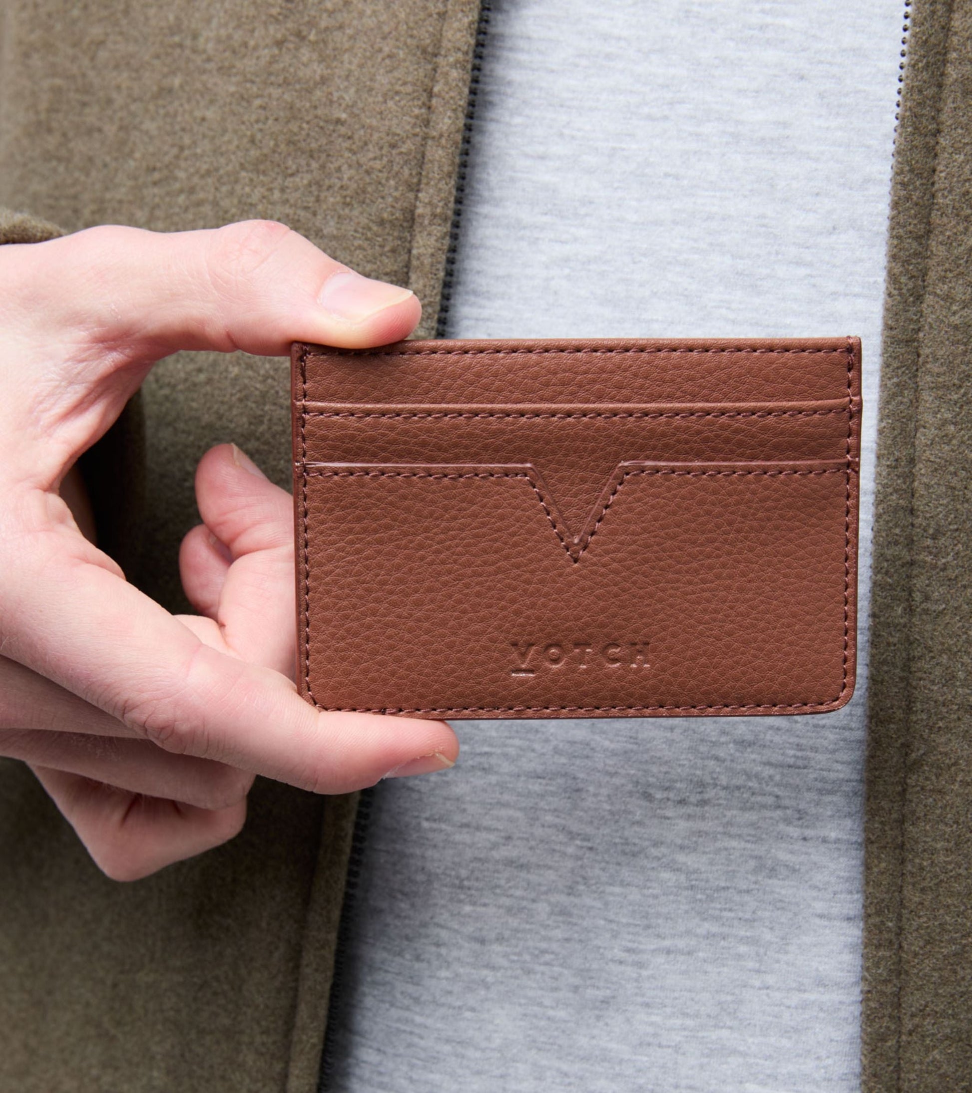 Sol Vegan Bio-Based Bamboo leather card holder in brown by Votch - Bare Fashion