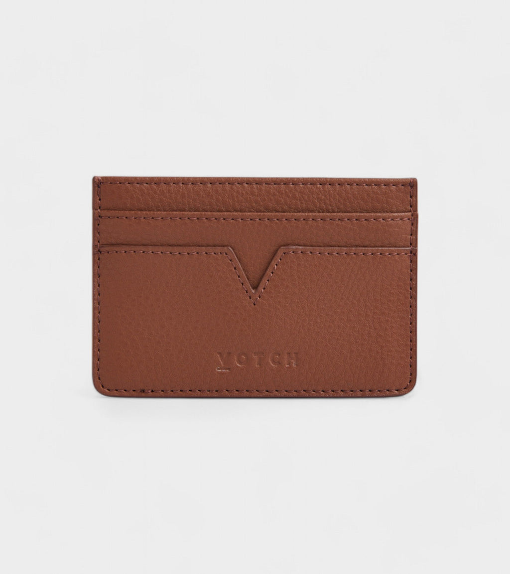 Sol Vegan Bio-Based Bamboo leather card holder in brown by Votch - Bare Fashion
