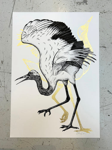 WHOOPING CRANE - ORIGINAL DRAWING by Gungho London - Bare Fashion