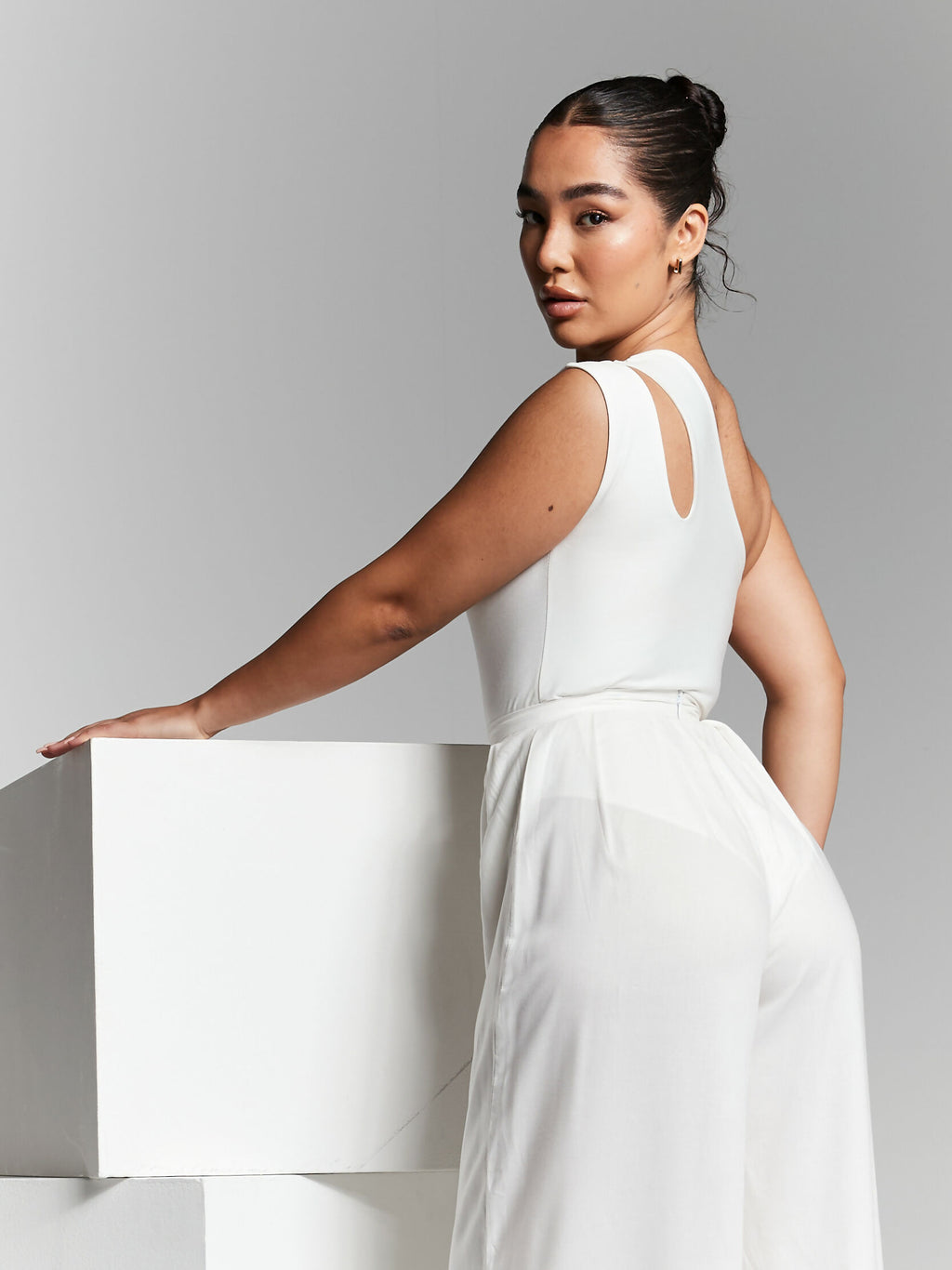 Ivory Multiway Knot Asymmetric Bodysuit by InFlair - Bare Fashion