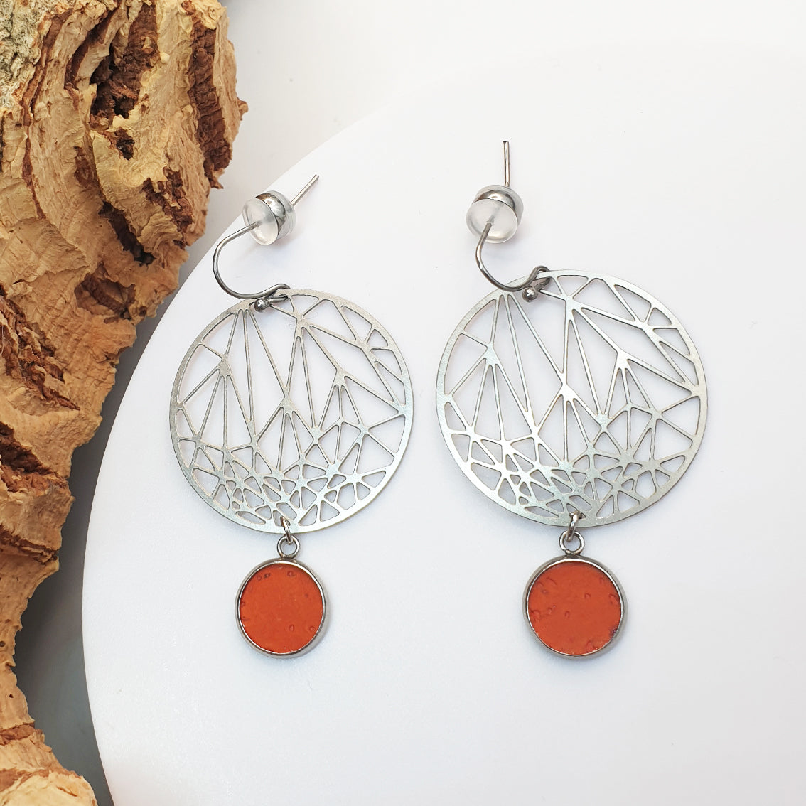 Fabrikk Stellar Planet Drop | Laser Cut Earrings | Orange | Vegan Leather by FABRIKK - Bare Fashion
