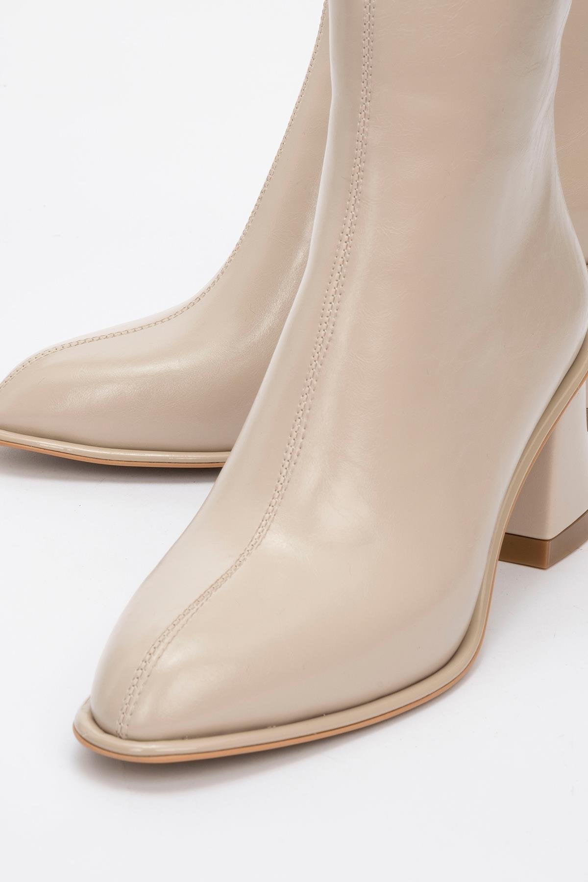 Alba Beige Block Heel Boot (Women) by Prologue Shoes - Bare Fashion