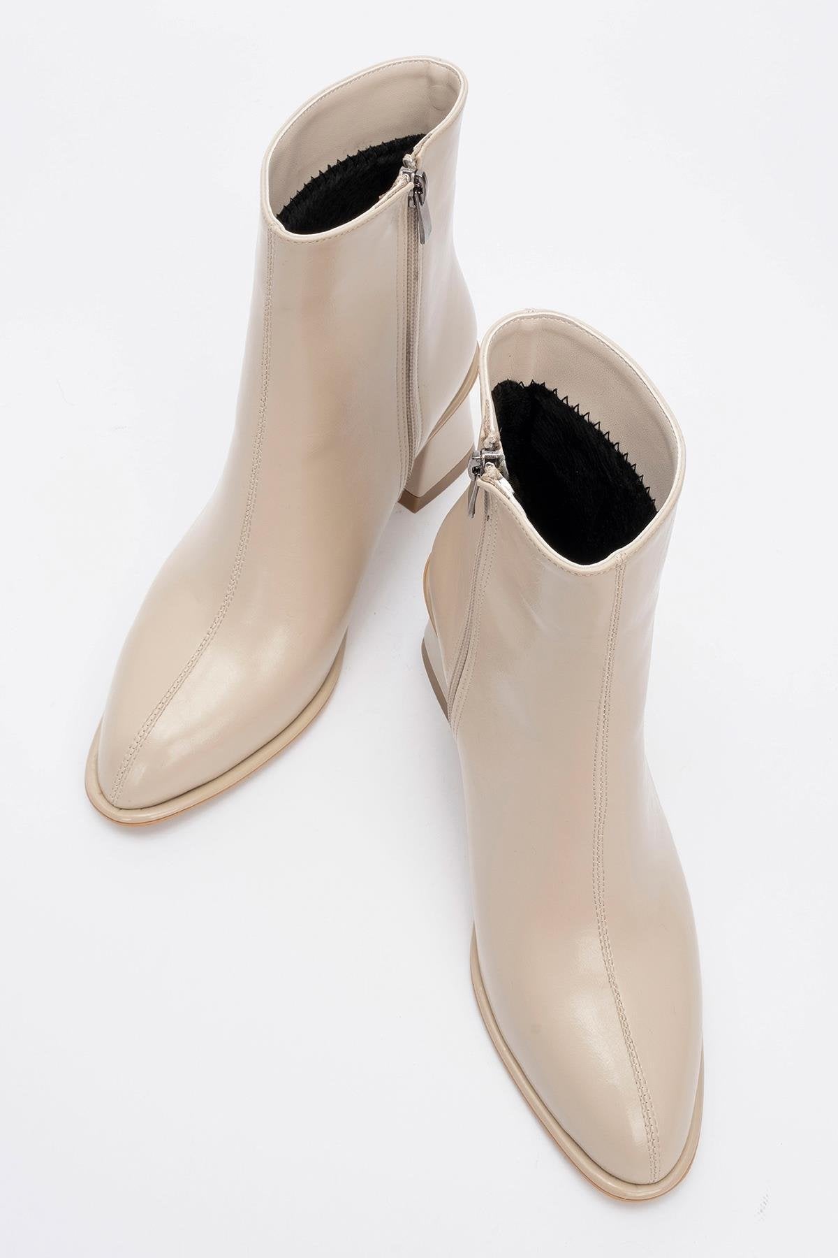 Alba Beige Block Heel Boot (Women) by Prologue Shoes - Bare Fashion