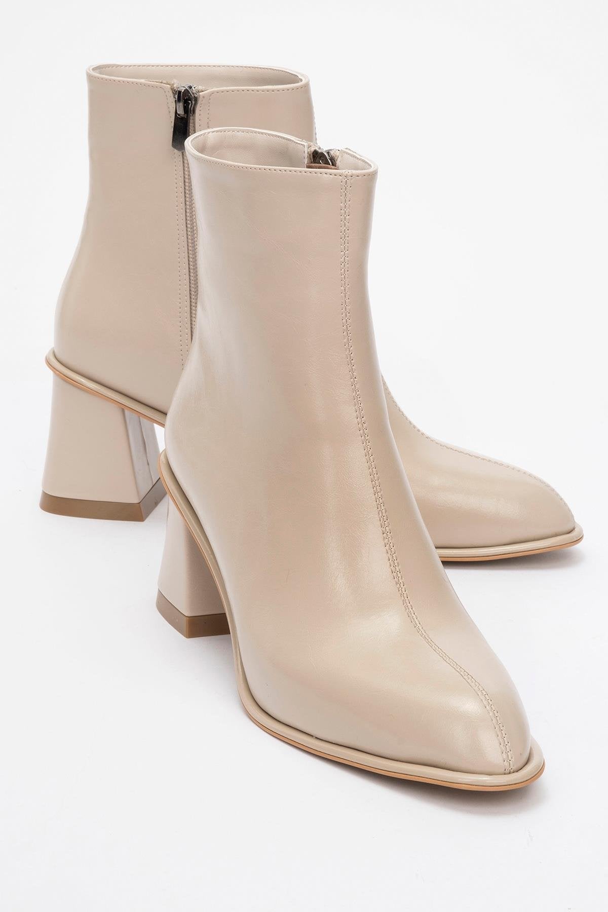 Alba Beige Block Heel Boot (Women) by Prologue Shoes - Bare Fashion