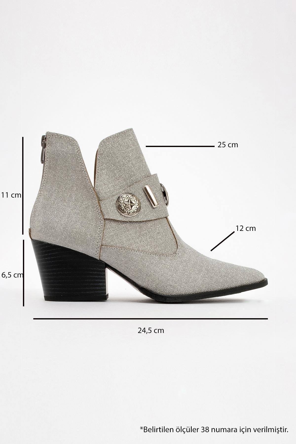 Kenda Silver Glitter Buckle Block Heel Boot (Women) by Prologue Shoes - Bare Fashion
