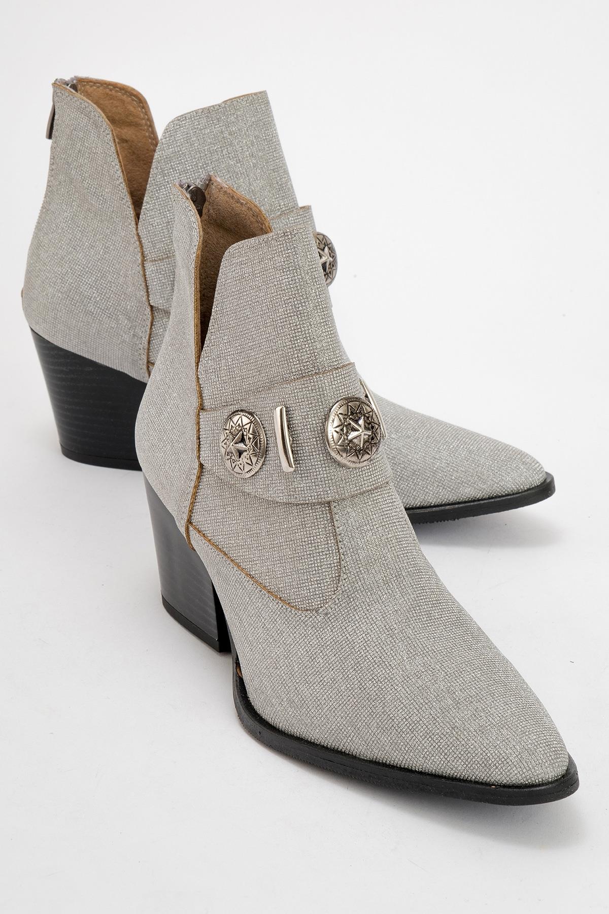 Kenda Silver Glitter Buckle Block Heel Boot (Women) by Prologue Shoes - Bare Fashion