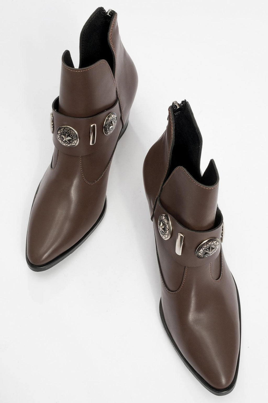 Kenda Brown Buckle Block Heel Boot (Women) by Prologue Shoes - Bare Fashion