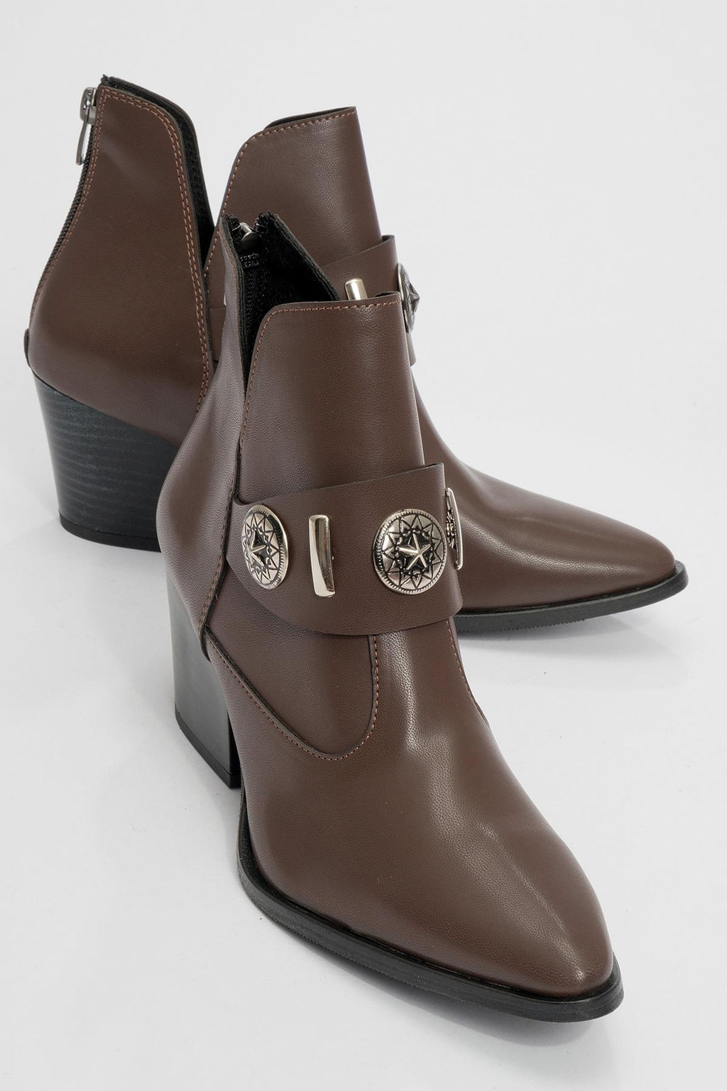 Kenda Brown Buckle Block Heel Boot (Women) by Prologue Shoes - Bare Fashion