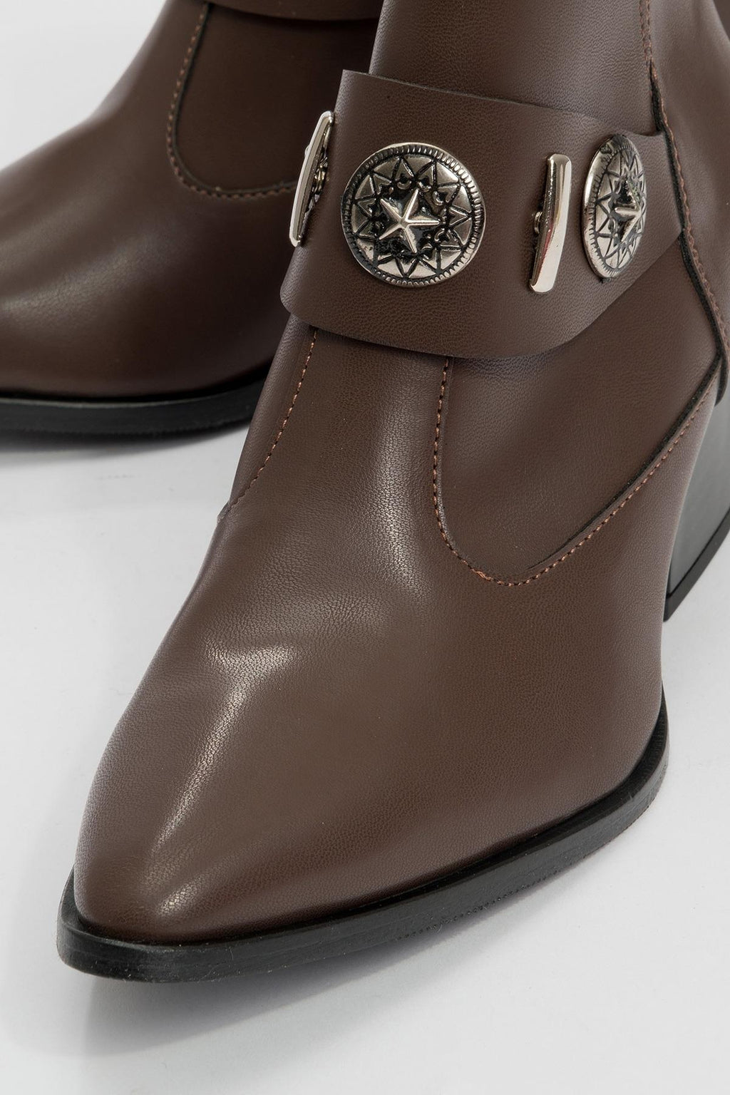 Kenda Brown Buckle Block Heel Boot (Women) by Prologue Shoes - Bare Fashion