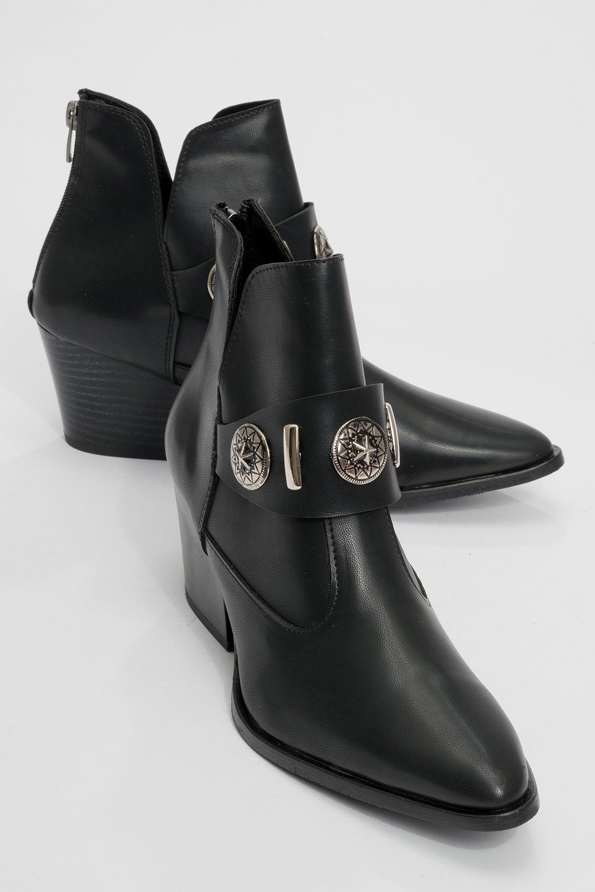 Kenda Black Buckle Block Heel Boot (Women) by Prologue Shoes - Bare Fashion