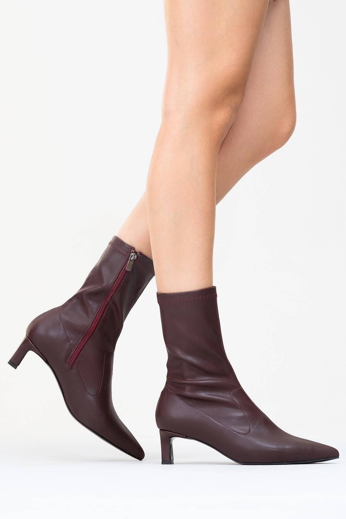 Lewin Burgundy Cilt Pointed Toe Stiletto Boot (Women) by Prologue Shoes - Bare Fashion