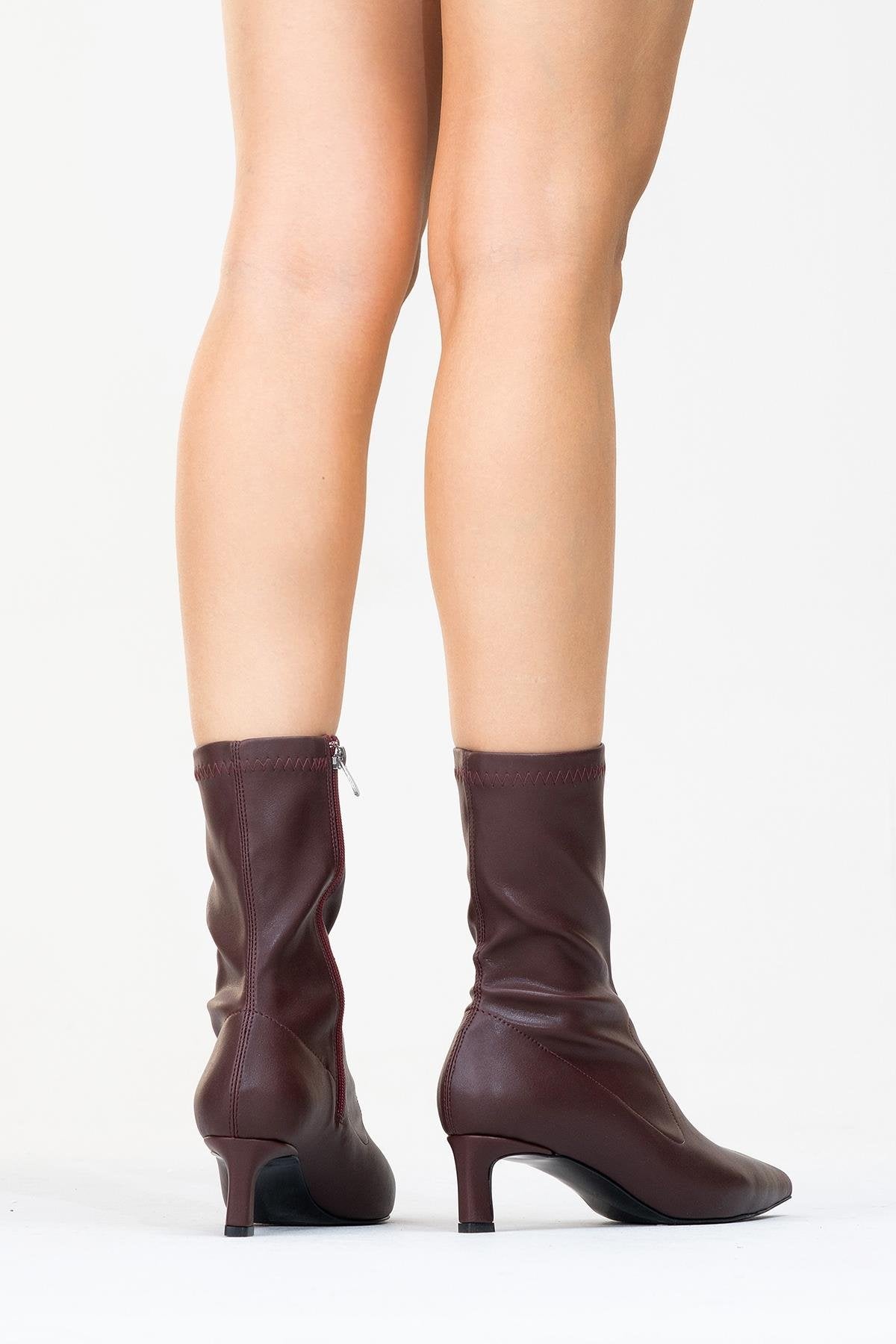 Lewin Burgundy Cilt Pointed Toe Stiletto Boot (Women) by Prologue Shoes - Bare Fashion