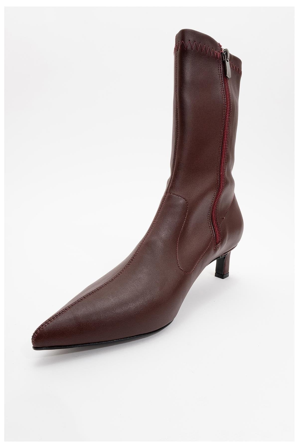 Lewin Burgundy Cilt Pointed Toe Stiletto Boot (Women) by Prologue Shoes - Bare Fashion
