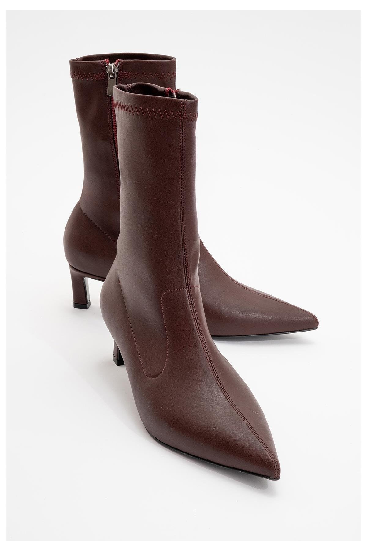 Lewin Burgundy Cilt Pointed Toe Stiletto Boot (Women) by Prologue Shoes - Bare Fashion