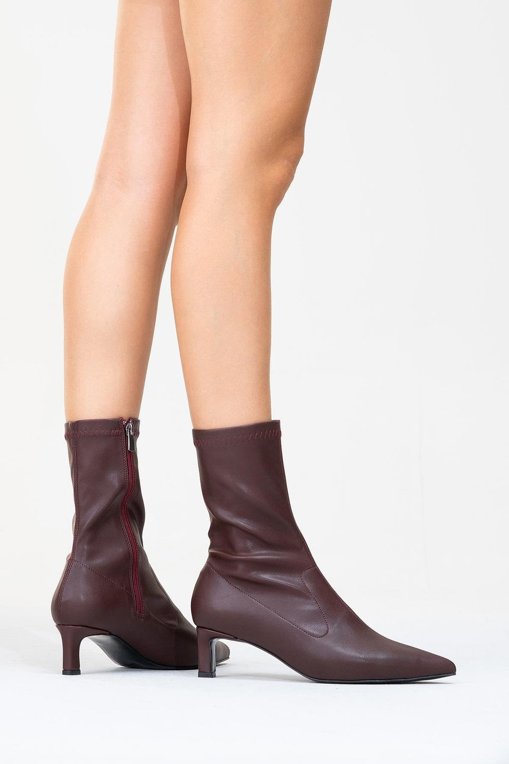 Lewin Burgundy Cilt Pointed Toe Stiletto Boot (Women) by Prologue Shoes - Bare Fashion