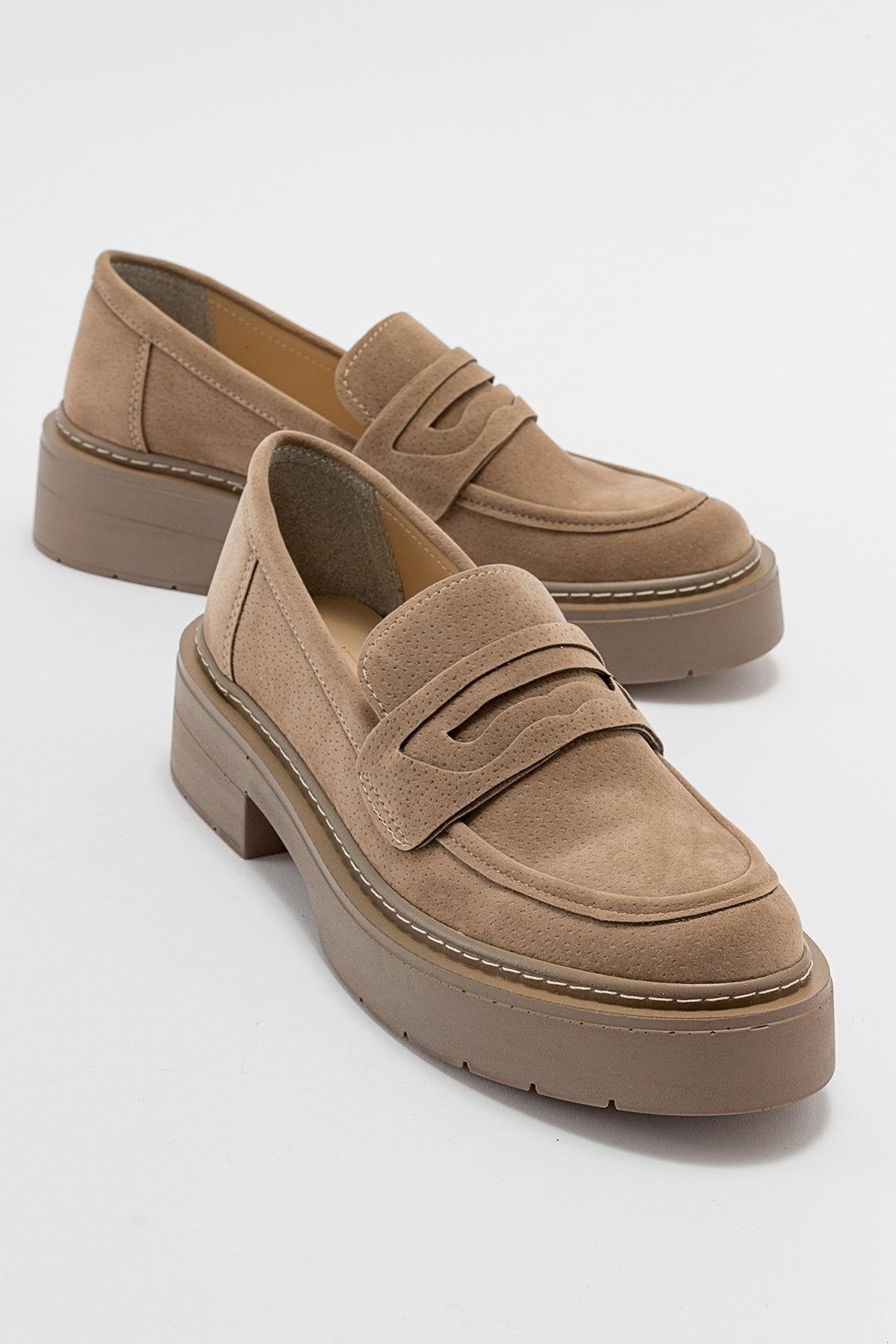 Josie - Beige Suede Loafers by Prologue Shoes - Bare Fashion