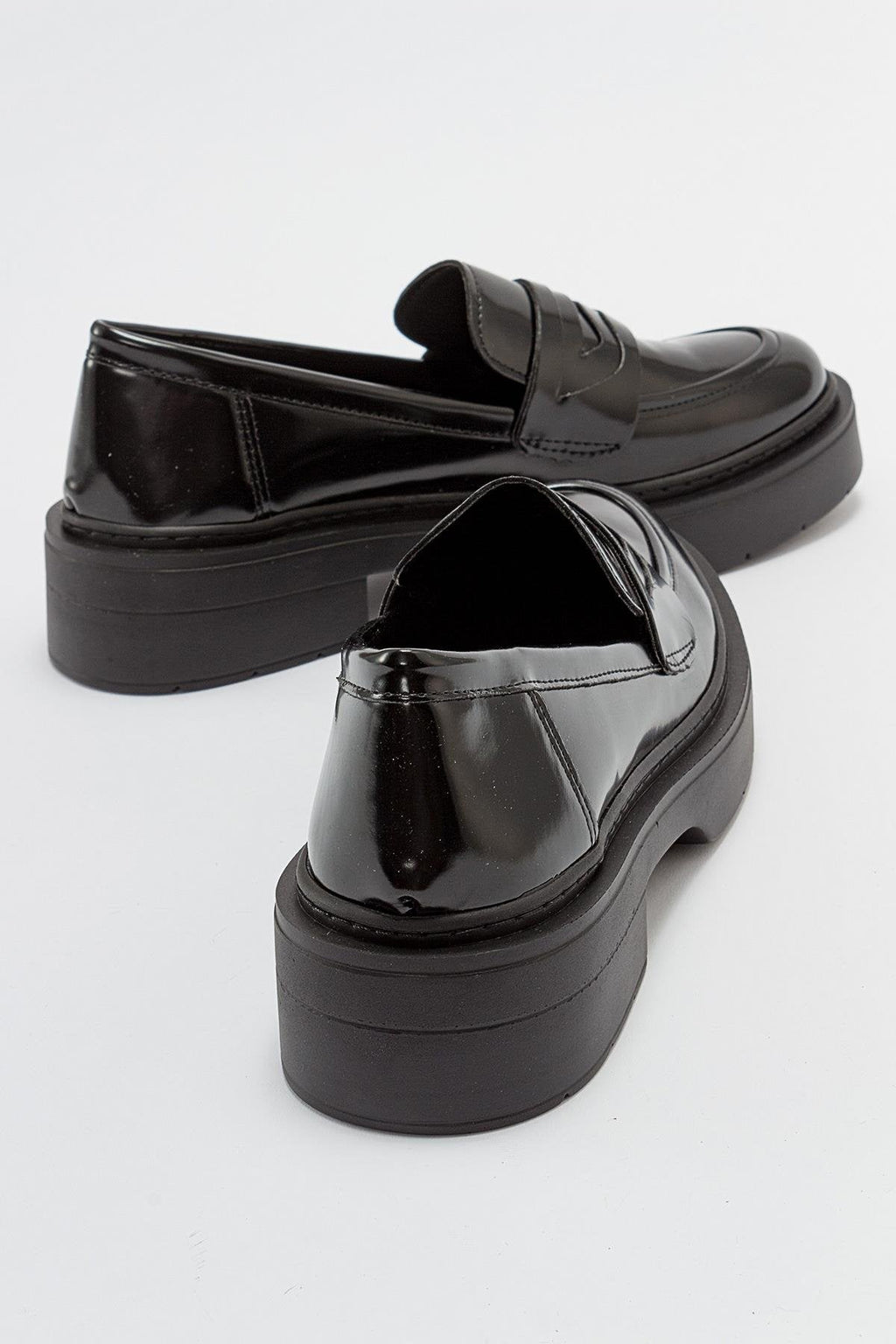 Josie - Black Patent Platform Loafers by Prologue Shoes - Bare Fashion
