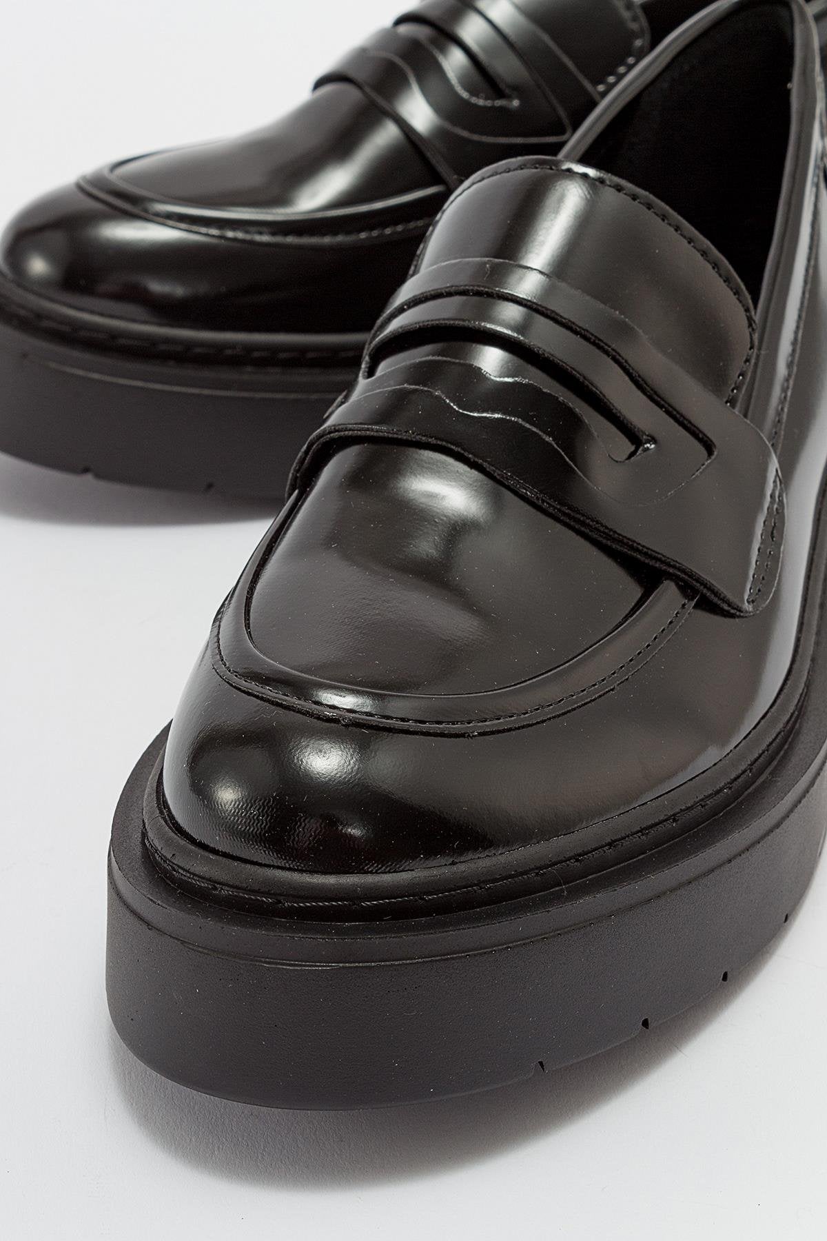 Josie - Black Patent Platform Loafers by Prologue Shoes - Bare Fashion